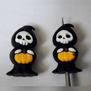 Grim Reaper Pumpkin Focal‎ Beads 2 Pc Halloween Beads Beaded Pen Badge Clip